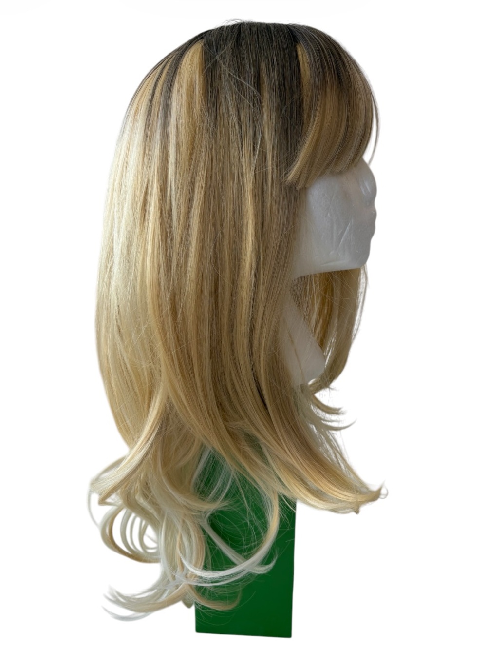 Gradient 22 Inch Blonde Ombre Long Layered Wig with Bangs